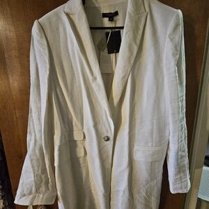 Ann Taylor White Linen Blazer Jacket - Lined